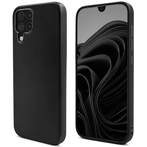 Moozy Lifestyle. Coque pour Samsung A12, Noire - Case en Silicone Liquide avec Finition Mate et Doublure en Microfibre Douce, Étui Housse Phone Case Cover Cover