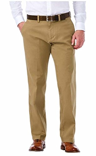 Haggar Clothing Mens Sustainable Stretch Chino Flat Front Straight Fit Pants (38WX34L, Khaki)