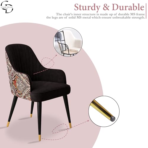 Image of Velvet Accent Chair | Modern Upholstered Dining Chair for Living Room, Office, Lounge & Vanity | Sturdy & Stylish Armchair (Floral, Black)