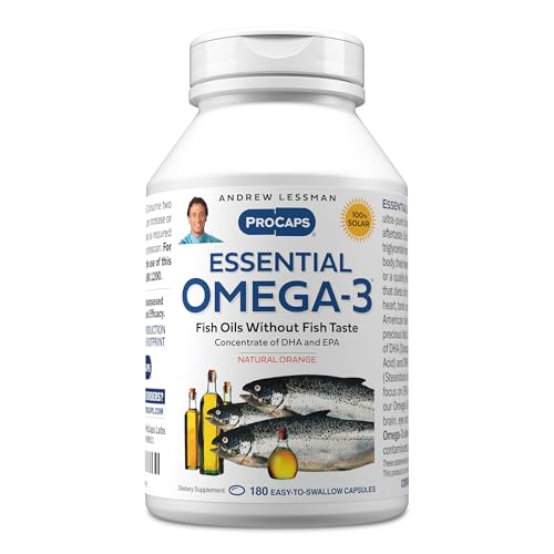ANDREW LESSMAN Essential Omega-3 Orange - 180 Softgels - Ultra-Pure, High Potency Omega-3 Oils. High DHA, No Stomach Upset, No Contaminants, No Mercury. Small Easy to Swallow Softgels