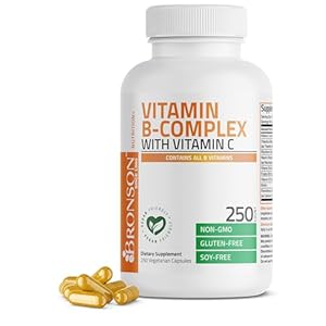 Bronson Vitamin B Complex with Vitamin C – Immune Health, Energy Support & Nervous System Support – Non-GMO, 250 Vegetarian Capsules