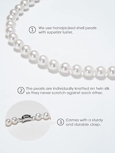 Vista 2 de Collar redondo de perlas de concha de imitación de color blanco unisex para mujeres y hombres de 16 a 24 pulgadas de longitud