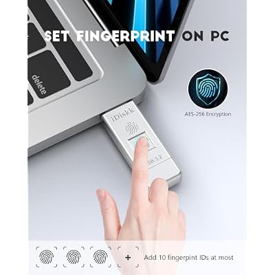 iDiskk 512GB SSD 500MB/s Fingerprint Encryption Flash Drive | One-Click Backup for iPhone 15, USB-C iPad, MacBook, Android, PC & Laptops, Secure Photo & Video Storage