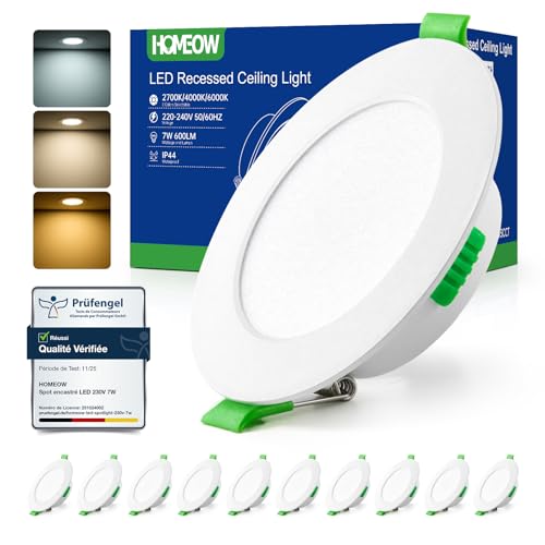 HOMEOW Spot LED Encastrable 7W, 220V Spots de Plafond Extra Plat