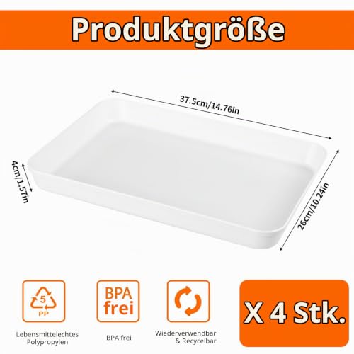 4 STK Servierplatte Weiß,Food Serving Trays,Kunststoff Serviertablett, Snackplatte, Servierteller Groß,Wiederverwendbar Servierplatten für Partyplatte Buffets Desserts Obstplatte(38 x 26,5 x 4 cm) – Bild 2