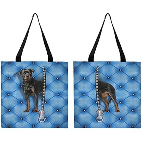 Ynbuyouzhong Canvas Tote Bag Funny Rottweiler Zip Leather Canvas Bag Shoulder Bag White One Size Cover