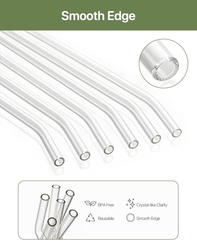 18-Pack Glass Straws, Reusable Clear Glass Drinking Straws Set, 8.5 Inch x 10mm - Includes 8 Straight and 6 Bent with 4 Straw Cleaner Brush, Perfect for Smoothies, Milkshakes, Juice, Tea #3