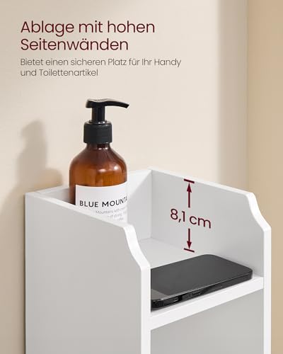 VASAGLE Toilettenschrank, Badezimmerschrank, Badschrank, schmales Badregal, verstellbare Ablagen, platzsparend, einfache Montage, weiß BBC310W01