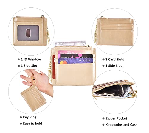 woogwin Slim RFID Credit Card Holder for Women Mini Front Pocket Wallet Purse With Keychain (OilGold) - Thumbnail 3