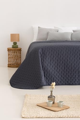 Miniatura 3 de Todocama Colcha Boutí Fina Con Diseño Estrella, Para Primavera, Verano, Otoño E Invierno. 100 Microfibra Extra Suave. Cubre Cama Multiusos. Cama 140 150 160-250x260cm Gris Oscuro
