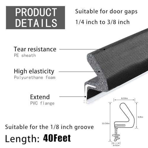 40 Feet Weather Stripping Door Seal Strip - Soundproof Q-Shaped Foam for Exterior Door Frame, Large Gap Seal, Noise Cancelling, Easy to Install (Black) by SENJUNSAFE - Image 2