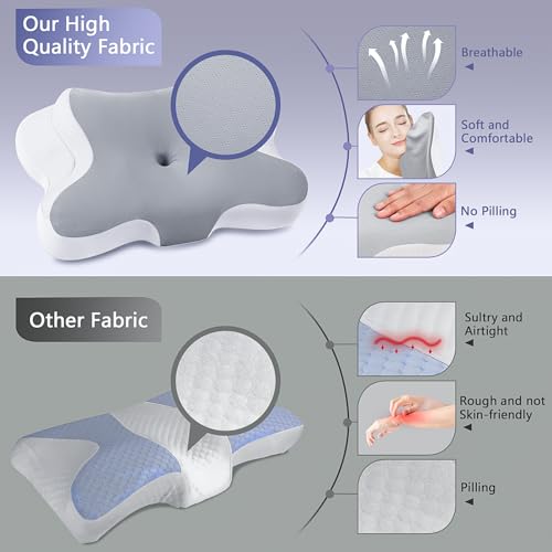 JINXIA Nackenkissen Kopfkissen, Ergonomisches Kopfkissen, Memory Foam-Kissen mit Abnehmbarem Kissenbezug für Seiten-, Rücken- und Bauchschläfer, Grauweiß