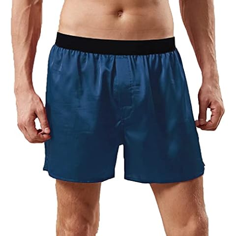 Admireme Mens Satin Boxers Shorts Satin Sleep Pajamas Shorts Travel Underwear (Dark Blue, Large) Cover