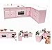 EatingBiting 1:12 Dollhouse Miniature Furniture Kitchen Wooden Pink Combination Cabinet Sink Counters 1/12 Scale Dollhouse Miniature Furniture Deluxe Wooden Kitchen Set