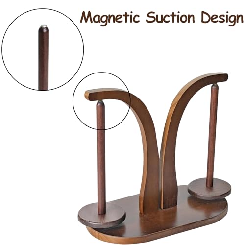 Image of Yarn Holder for Knitting and Crocheting,Wooden Magnetic with Two Yarn Balls Wooden Yarn Spinner for Crochet Magnetic Yarn Holder with 2 Spindles for Knitting Lovers, Crochet Accessories