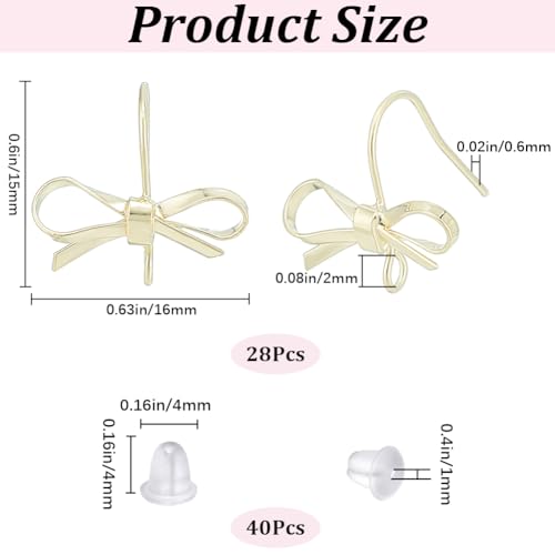 SOFPLATE 1 Box 28Pcs Bowknot Earring Findings Gold Bow Earring Findings Bulk Brass Bow Tie Shape Dangle with Plastic Ear Nuts Bow Earring Hooks for jewellery Making Supplies DIY Craft Women Beginner - Image 2