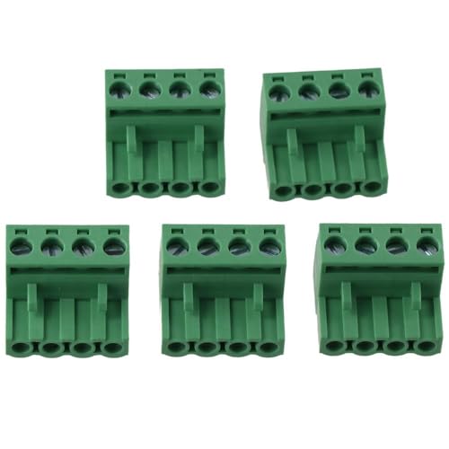 SHUATI 5Pcs Terminal Block, Green 4 Pole PCB Mount Terminal Connector, Male & Female 4 Pin Phoenix Type Connector for Electronics