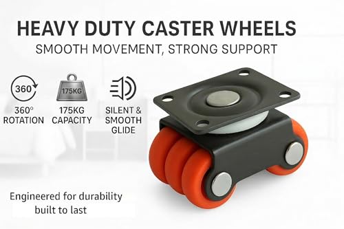 Image of MHS Heavy Duty Revolving Caster Wheels - 360 Rotating Sixer Castor Wheels with Roller | 4pcs with Screws in 1 Set | for Trolley, Furniture, Table, Bed | Made in India (175 KG Load Capacity, 1, Set)