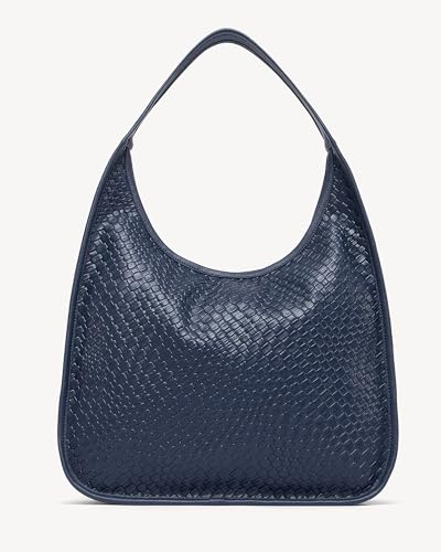 Image of NEWBELLA Hobo Purse, PU Leather Shoulder Bag, Tote Handbag for Work and Travel (Woven Navy Blue)
