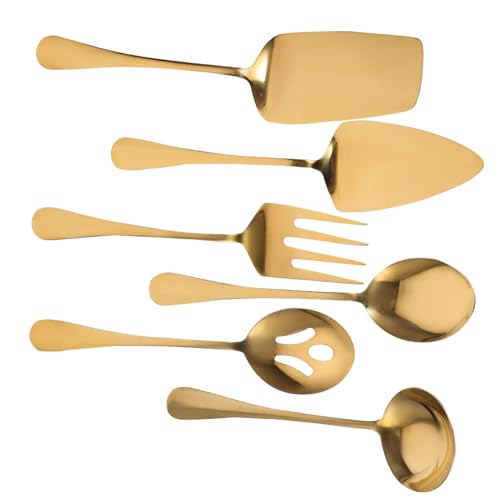 IMIKEYA Cucharas Para Servir Doradas De Cubiertos De Acero Inoxidable Para Servir Aptos Alimentario Restaurante Tenedores y Cuchara Sopera