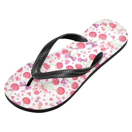Burbuja Cherry Bows Hearts Flip Flops for Women Men, Soft Thong Sandals Rubber Slippers for Pool Beach Essentials2