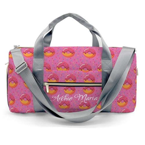 Personalized Duffel Bag Pink Donuts Customized Multi-Function Travel Bag Gym Sports Bag Dance Bag Women Men Carry On Weekend Bags
