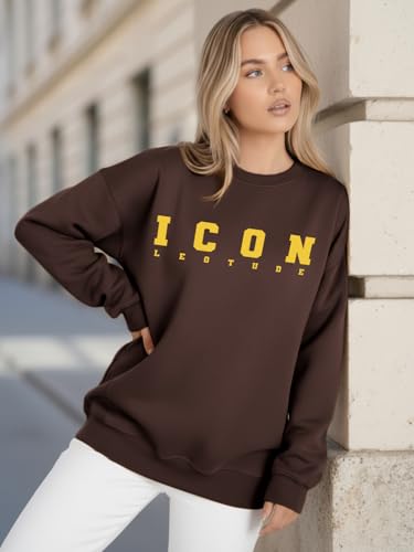 Image of LEOTUDE Women's Boyfriend /Loose Fit Full Sleeve Drop Shoulder Loopknit Round Neck Sweatshirt (Color Navy)