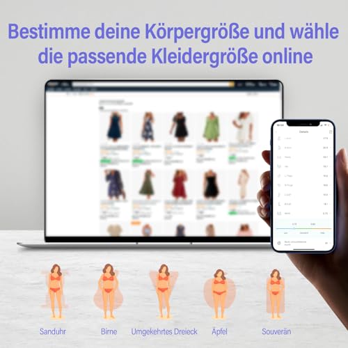 Fitdays Smartes Körpermaßband mit Bluetooth & LED-Bildschirm | Körperfett-BMI-Messung + App-Tracking für Fitness/Abnehmen | Automatisch Einziehbar & Tragbar (Lila)