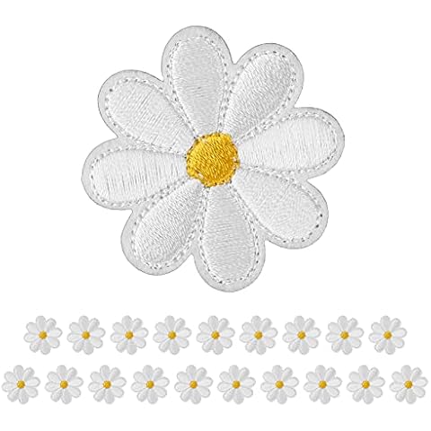Yolev 20pcs Daisy Flower Iron on Patches for Clothing Appliques Delicate Embroidered for Clothing Sew on Patches for Jackets Jeans Bags Clothes Arts Crafts DIY Decoration Cover