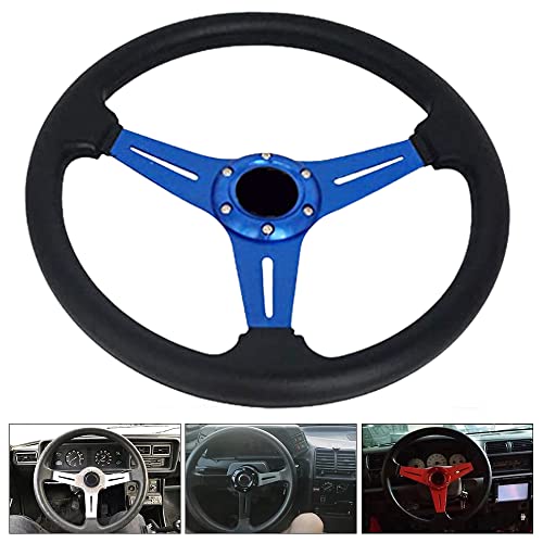 Yehicy 13.8” Racing Steering Wheel Quick Release For Car Sport Drifting Steering Wheel Pu Leather And Aluminum Spokes With Horn Button (Blue) #TOP1