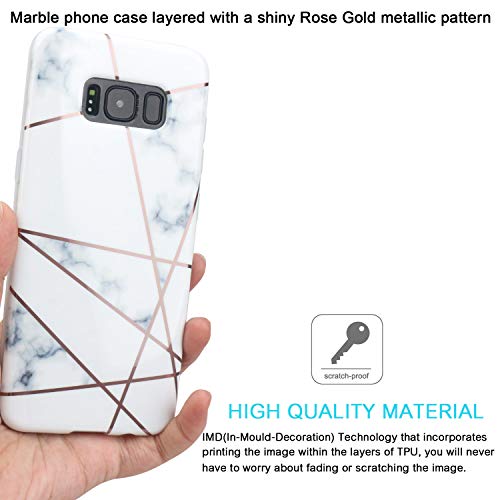 Jaholan Galaxy S8 Plus Case Geometric Marble Design Slim Flexible Bumper Glossy Tpu Soft Rubber Silicone Cover Phone Case For Samsung Galaxy S8 Plus Shiny Rose Gold White #TOP1
