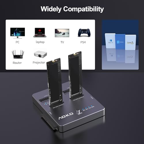 AOKO M.2 NVMe SSD Cloner, Dual-Bay 4-in-1 Hard Drive Docking Station,Hard Drive Reader/Cloner for M.2 PCIE NVME+mSATA & SATA 2.5"/3.5" HDD,Offline Cloning Without PC