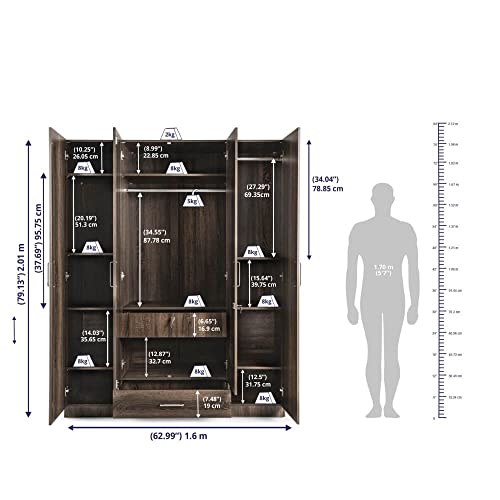 Image of Wakefit Wardrobe | 1 Year Warranty | Engineered Wood Almirah, Cupboard for Clothes Storage | 4 Door, Mirror, 1 Drawer, 2 Hanging Space | Cashmere - Napa Oak