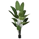 CAPHAUS 7FT Artificial Bird of Paradise Tree, UV Resistant Potted Fake Plant with Dried Moss for Indoor Outdoor Use, Realistic Large Floor Plant for Home Office Decor, No Maintenance