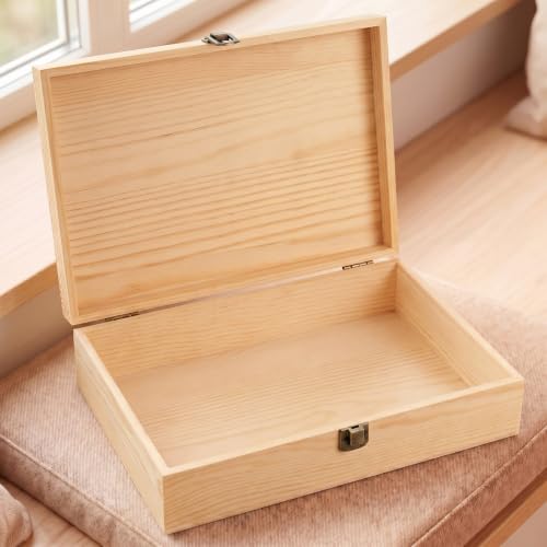 Yousoontic Wooden Keepsake Box and Custom DIY Accessories, Large Wood Memory Box with Hinged Lid, Decorative Storage Boxes for Crafts Photos Letters Jewelry Wedding Gift Baby Keepsakes(Natural)