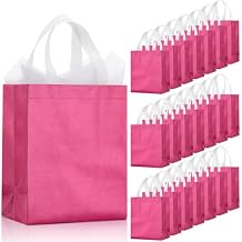 Eccliy 60 Set Reusable Gift Bags with Tissues Papers, Glossy Non Woven Tote Bags with Handles for Wedding, Spring Event, Graduation Medium,Rose Red