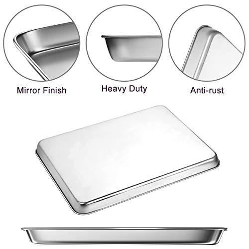 Toaster Oven Tray Baking Pans with Cooling Rack, 12.4 x 9.7 x 1 inch, Stainless Steel Metal Cookie Sheets Set, Sturdy & Heavy Bakeware Sheet Trays Mirror Finish, Dishwasher Safe by EANINNO