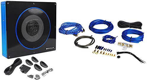 Rockville RW8CA 8" 600 Watt Under-Seat Slim Amplified Car Subwoofer +Wire Kit