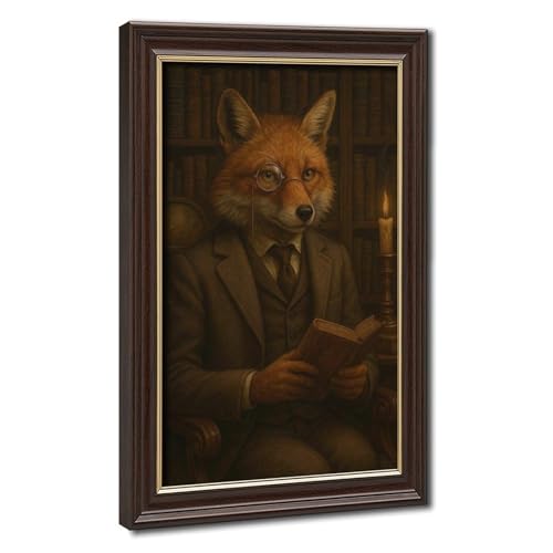 Affiche Renard Bibliothécaire poster animalier retro en toile salon 50x75 cm