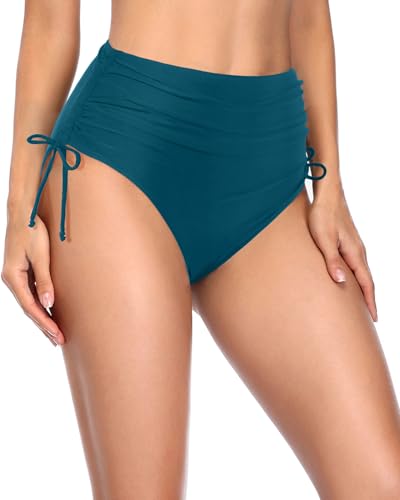 Image of Holipick Women's High Waisted Bikini Bottom | Tummy Control Ruched, Full Bum Coverage, Full Lining, Adjustable Drawstring Tie Side, Swimming, Beach
