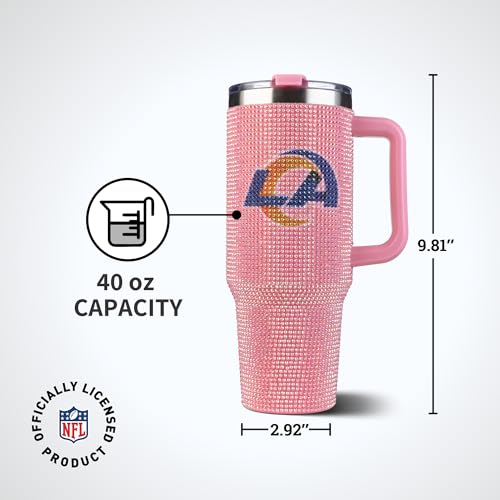 Image of The Memory Company Officially Licensed 40oz Pink Bling Game Day Tumbler, Los Angeles Rams