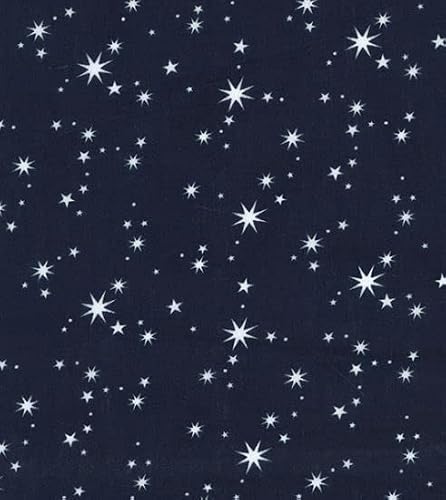100% Polycotton Christmas Fabric - New Designs (Per Metre) - Xmas Snowflakes Gingerbread Men Stars - Dress Fabric - Simply Sew Crafty™ (Clustered Stars/Navy, 1 Mtr)
