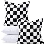 Breling 2 Set Black and White Checkered Throw Pillows with Inserts Super Soft Wool Plush Couch Pillows Ready to Use 18 x 18 Inch Checkerboard Decorative Pillowcases for Couch Sofa Living Room Bedroom