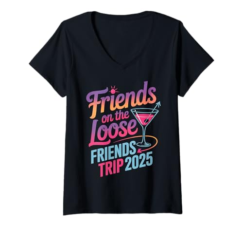 Femme Cute Friends Trip 2025 Summer Vacation Girls Party Memories T-Shirt avec Col en V