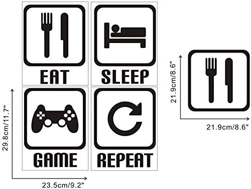 KAIRNE Eat Sleep Game Repeat Wall Sticker Gaming Gamer Wall Sticker Minecraft Game Room Decor Children Gift Nursery Boys Room Wall Vinyl Decal Lettering Stickers Home Decor