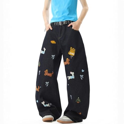 Baggy Jeans Men Graphic Y2k Baggy Barrel Jeans Graffiti Dog Carrel Streetwear Barrel Wide Leg Denim Pants Hip Pop2