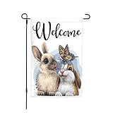 Cute Rabbit and Butterfly Garden Flags Premium Bunny Animals Design Yard Flag Holiday Party Flag Out
