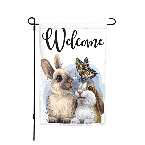 Cute Rabbit And Butterfly Garden Flags Premium Bunny Animals Design Yard Flag Holiday Party Flag Outdoor Farmhouse Decor Home Porch Flags 12 X 18 Inch #TOP29
