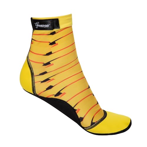 Seavenger High Cut Beach Socks with Grip Sole for Sand, Volleyball, Snorkeling, Diving, Wading (Yellow Ribbon, Large)