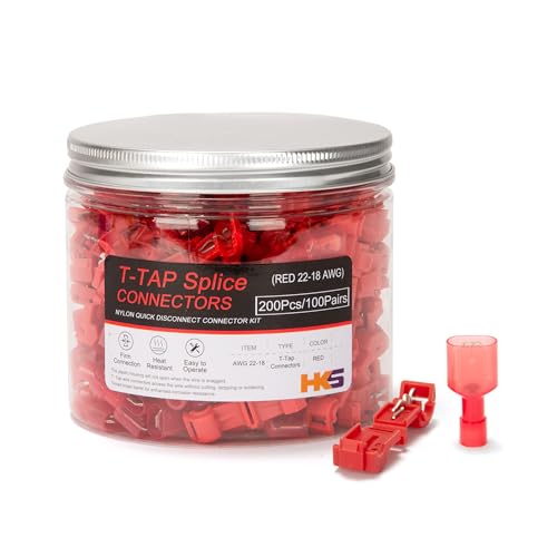 HKS 200PCS/100 Pairs T-TAP Wire Connector Quick Splice Disconnect Red AWG 22-18 - Self-Stripping Electrical Terminals Kit Automotive Crimp Insulated by HKS - Used condition - US$8.47